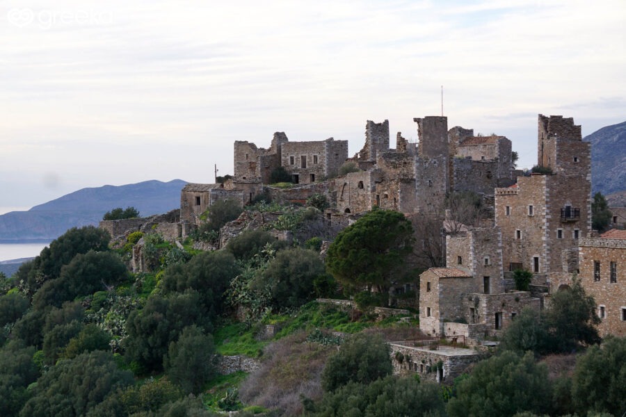 The ghost village of Vatheia is like a film setting 