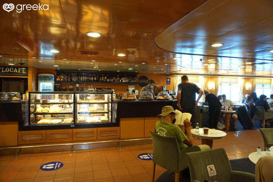An indoor self-service cafeteria for a coffee and a snack.