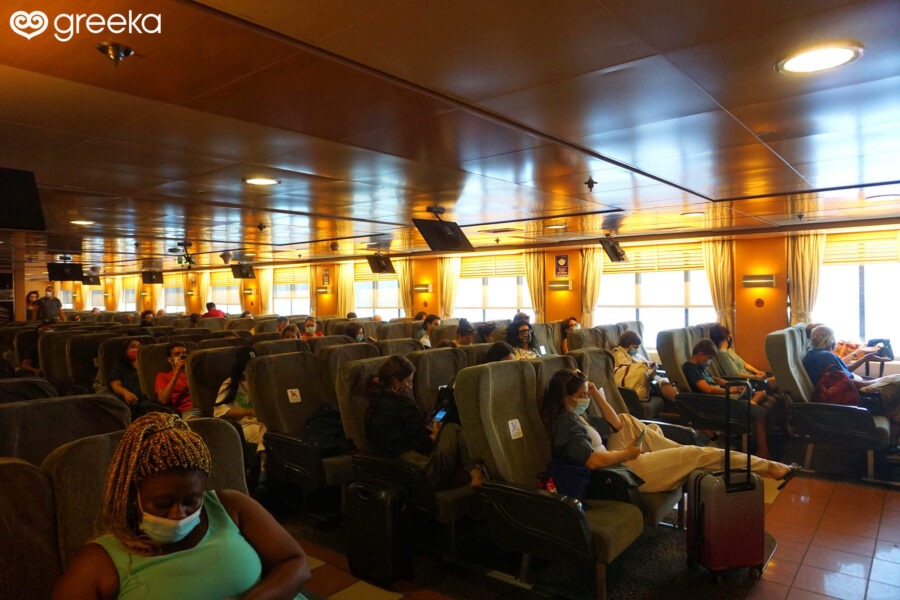 Air-type seating area on a Blue Star ferry